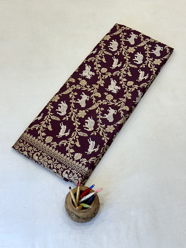 Maroon Katan Silk Saree — Kadwa Shikargh