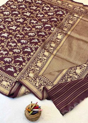 Maroon Katan Silk Saree - Kadwa Shikargh