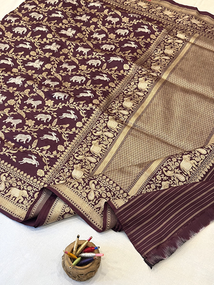 Maroon Katan Silk Saree - Kadwa Shikargh
