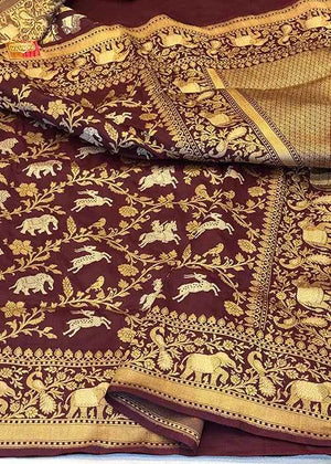 Maroon Katan Silk Saree - Kadwa Shikargh