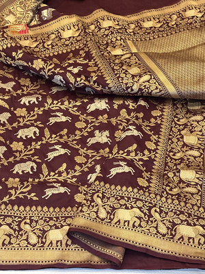 Maroon Katan Silk Saree - Kadwa Shikargh