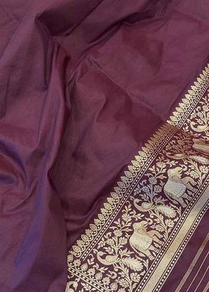 Maroon Katan Silk Saree - Kadwa Shikargh