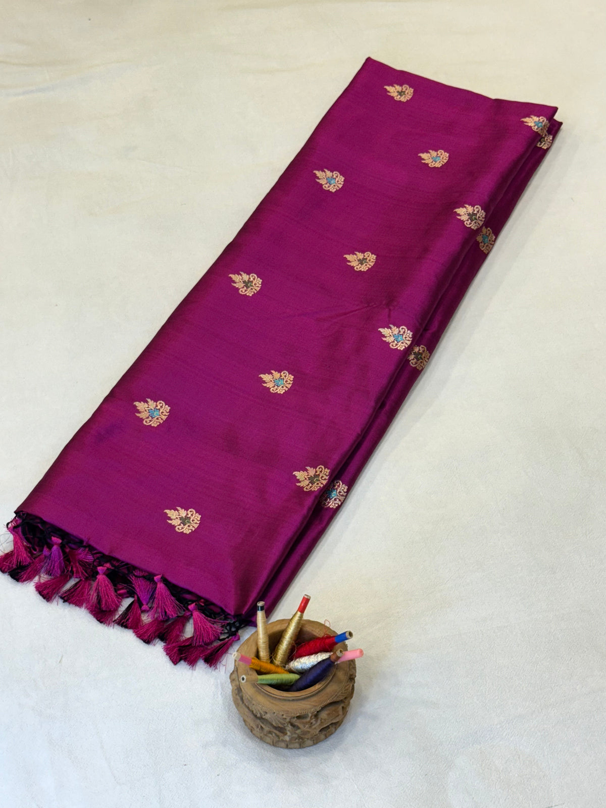 Magenta Katan Silk Saree — Kadwa Booti