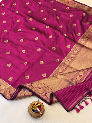 Magenta Katan Silk Saree — Kadwa Booti