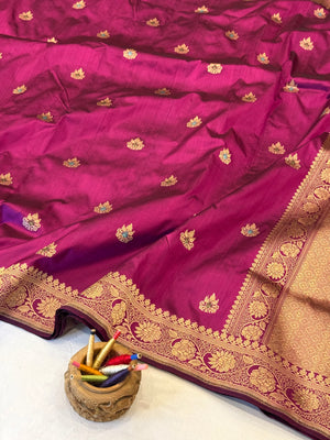 Magenta Katan Silk Saree — Kadwa Booti