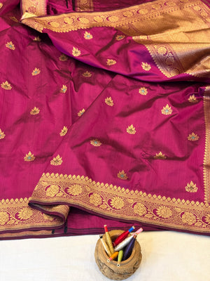 Magenta Katan Silk Saree — Kadwa Booti