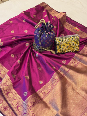 Magenta Katan Silk Saree — Kadwa Booti