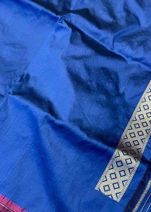 Blue Katan Silk Saree — Kadwa Jaal Meena