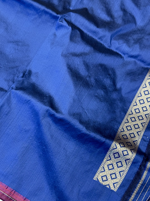 Blue Katan Silk Saree — Kadwa Jaal Meena
