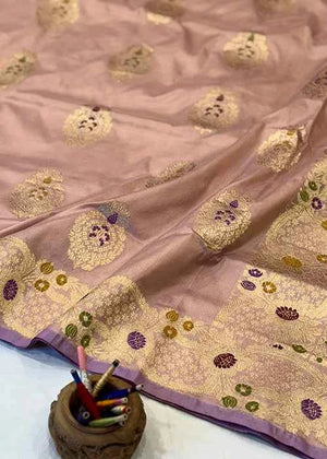 Light Pink Katan Silk Saree — Kadwa Booti