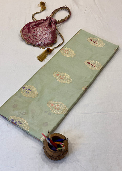 Pista Green Katan Silk Saree — Kadwa Booti