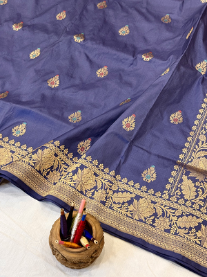 Blue Katan Silk Saree — Kadwa Meena Booti