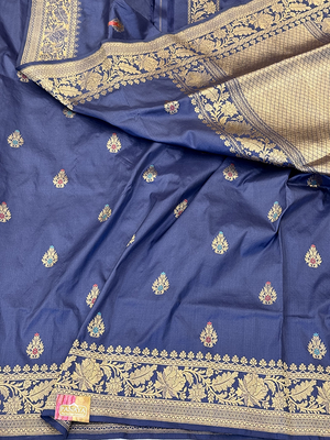 Blue Katan Silk Saree — Kadwa Meena Booti