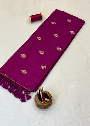 Magenta Katan Silk Saree — Kadwa Booti