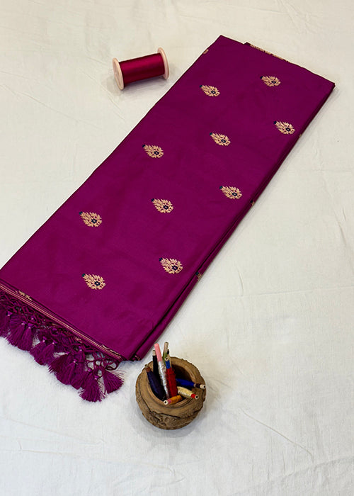Magenta Katan Silk Saree — Kadwa Booti