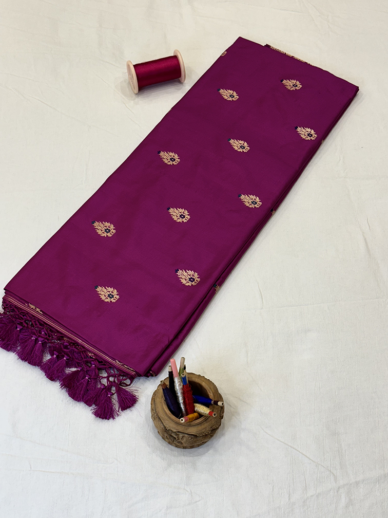 Magenta Katan Silk Saree — Kadwa Meena Booti
