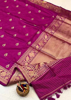Magenta Katan Silk Saree — Kadwa Booti