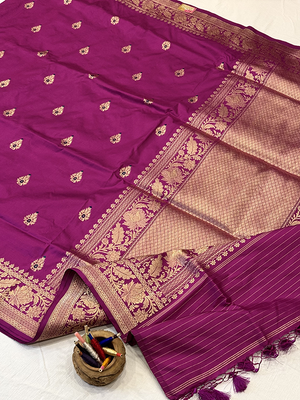 Magenta Katan Silk Saree — Kadwa Meena Booti