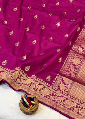 Magenta Katan Silk Saree — Kadwa Booti