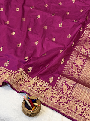 Magenta Katan Silk Saree — Kadwa Meena Booti