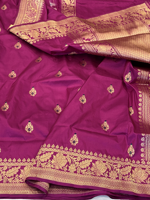 Magenta Katan Silk Saree — Kadwa Meena Booti
