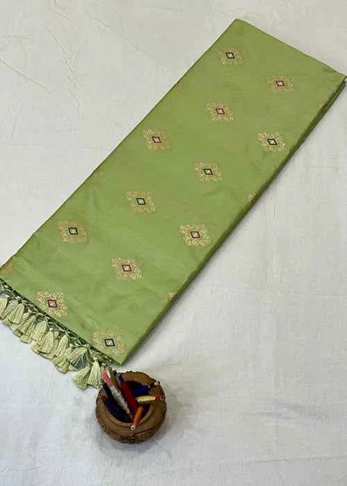 Light Green Katan Silk Saree — Kadwa Booti