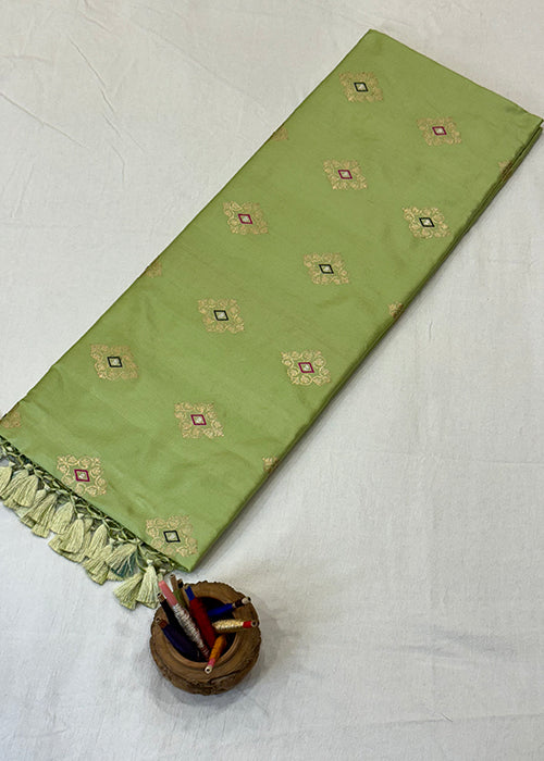 Light Green Katan Silk Saree — Kadwa Booti