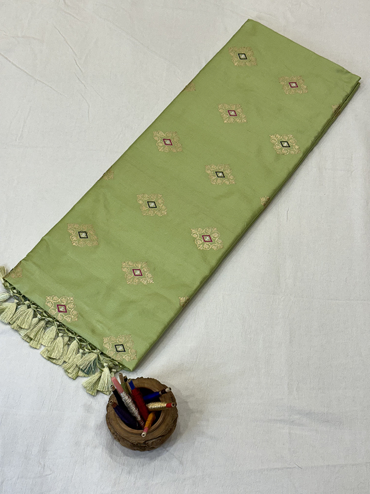 Light Green Katan Silk Saree — Kadwa Booti