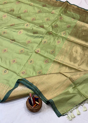 Light Green Katan Silk Saree — Kadwa Booti