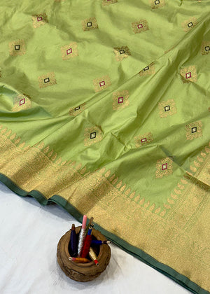 Light Green Katan Silk Saree — Kadwa Booti