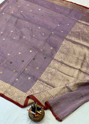 Purple Tissue Silk Saree — Kadwa Booti