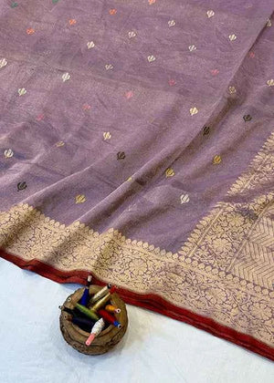 Purple Tissue Silk Saree — Kadwa Booti