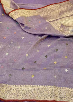 Purple Tissue Silk Saree — Kadwa Booti