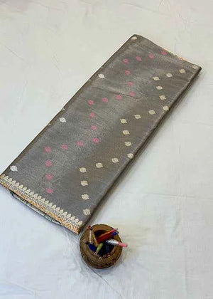 Grey Tissue Silk Saree — Kadwa Booti
