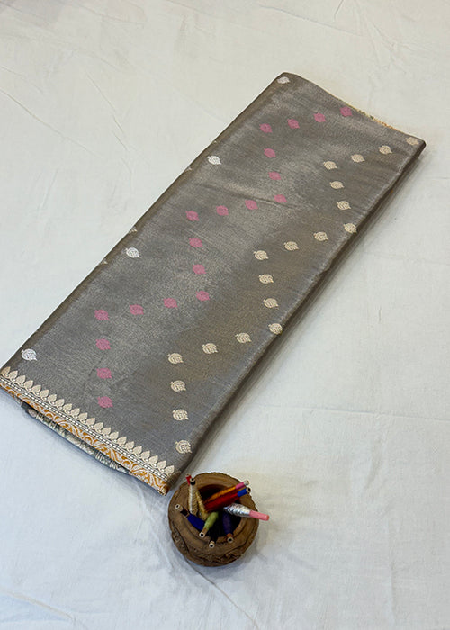 Grey Tissue Silk Saree — Kadwa Booti