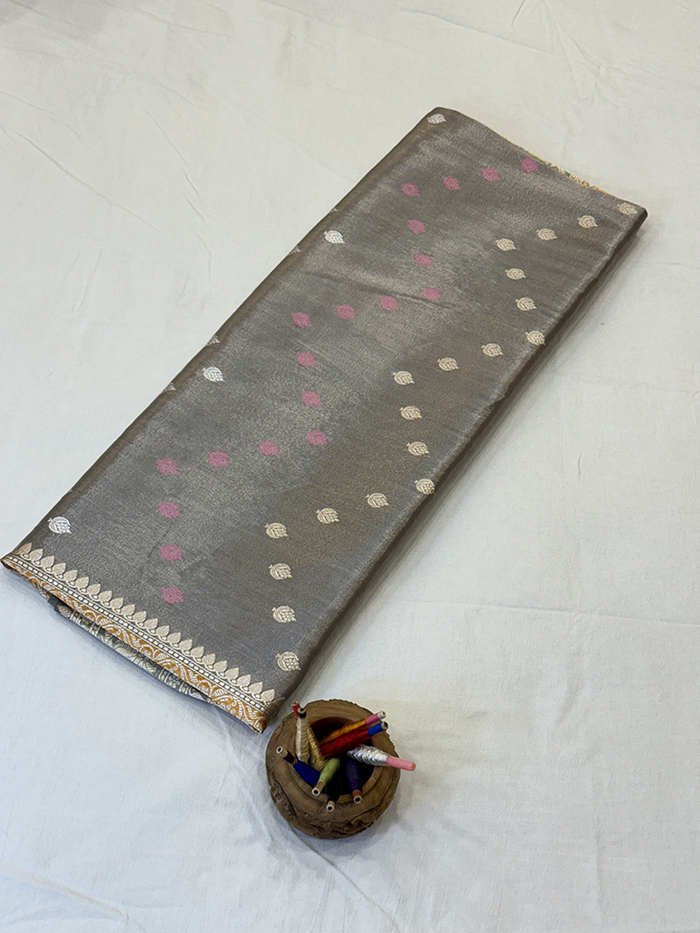 Grey Tissue Silk Saree with Kadwa Booti weave