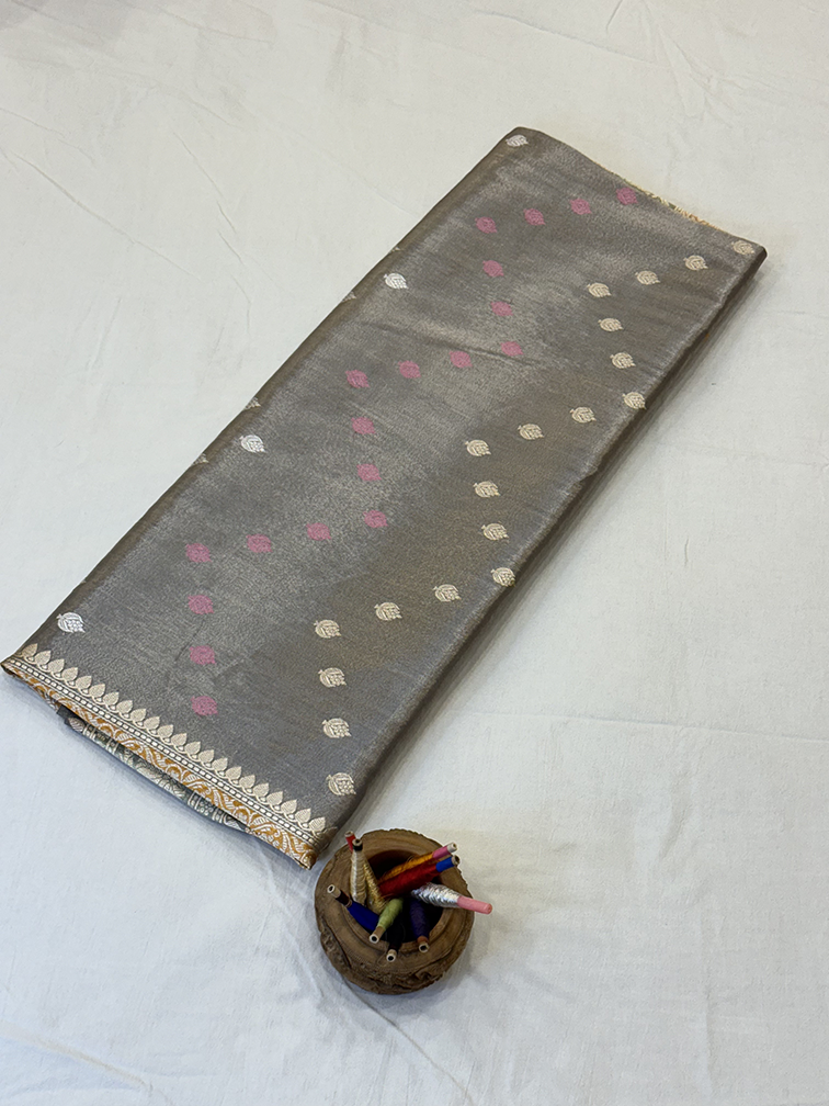 Grey Tissue Silk Saree — Kadwa Booti