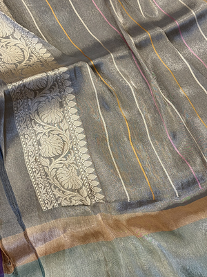 Grey Tissue Silk Saree — Kadwa Booti