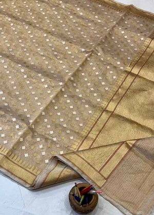 Golden Tissue Silk Saree — Kadwa Booti
