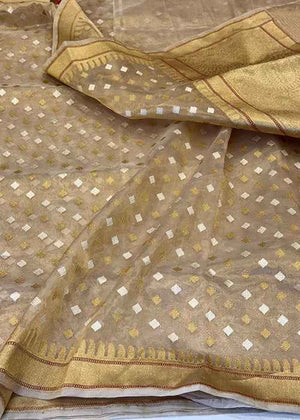 Golden Tissue Silk Saree — Kadwa Booti