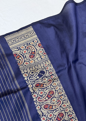 Blue Katan Silk Saree — Kadwa Boota