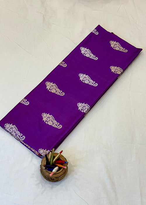 Purple Katan Silk Saree — Kadwa Booti