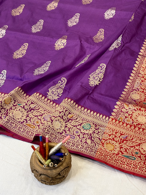 Purple Katan Silk Saree — Kadwa Booti