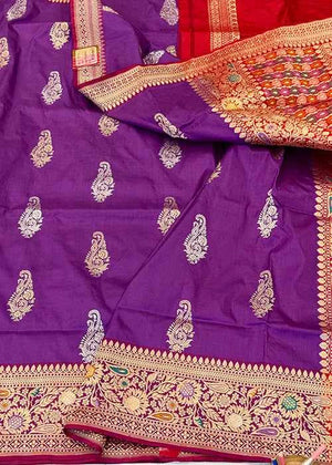 Purple Katan Silk Saree — Kadwa Booti