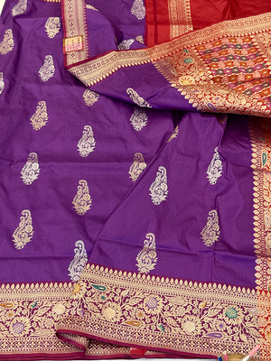 Purple Katan Silk Saree — Kadwa Booti