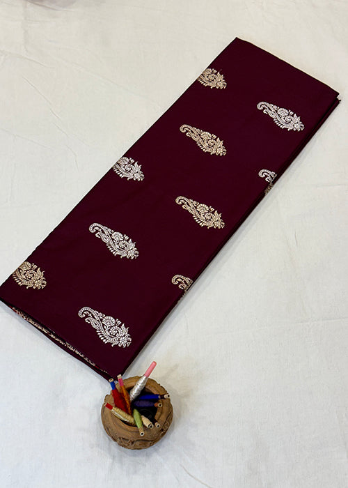Maroon Katan Silk Saree — Kadwa Booti