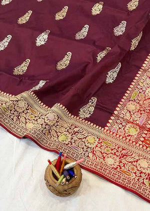 Maroon Katan Silk Saree — Kadwa Boota