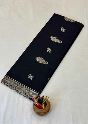 Black Katan Silk Saree — Kadwa Boota