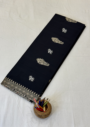 Black Katan Silk Saree — Kadwa Boota