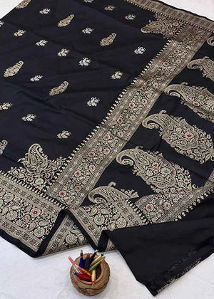 Black Katan Silk Saree — Kadwa Boota